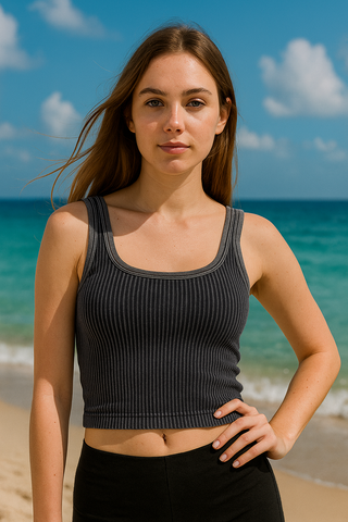 Aria Stone Washed Ribbed Bra Tank Top
