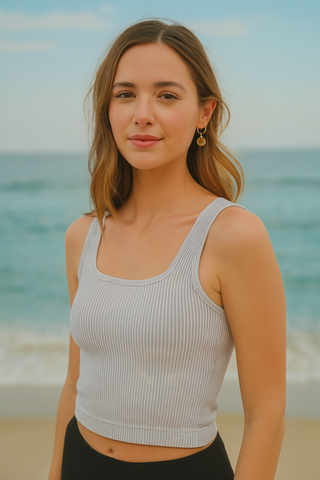 Aria Stone Washed Ribbed Bra Tank Top