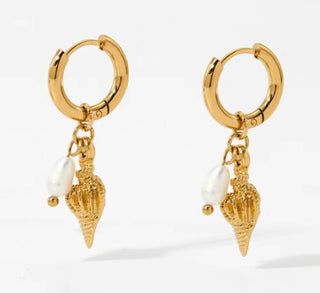 Cali Conch Shell Pearl Hoops