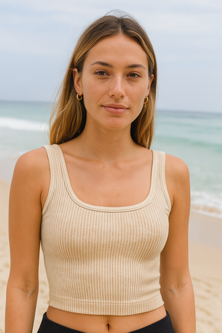 Aria Stone Washed Ribbed Bra Tank Top