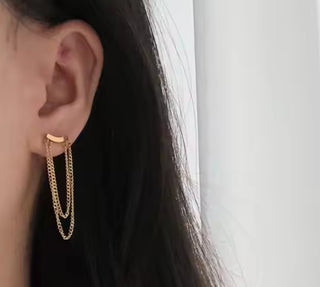 Sienna Gold Hoop Double Chain Earrings